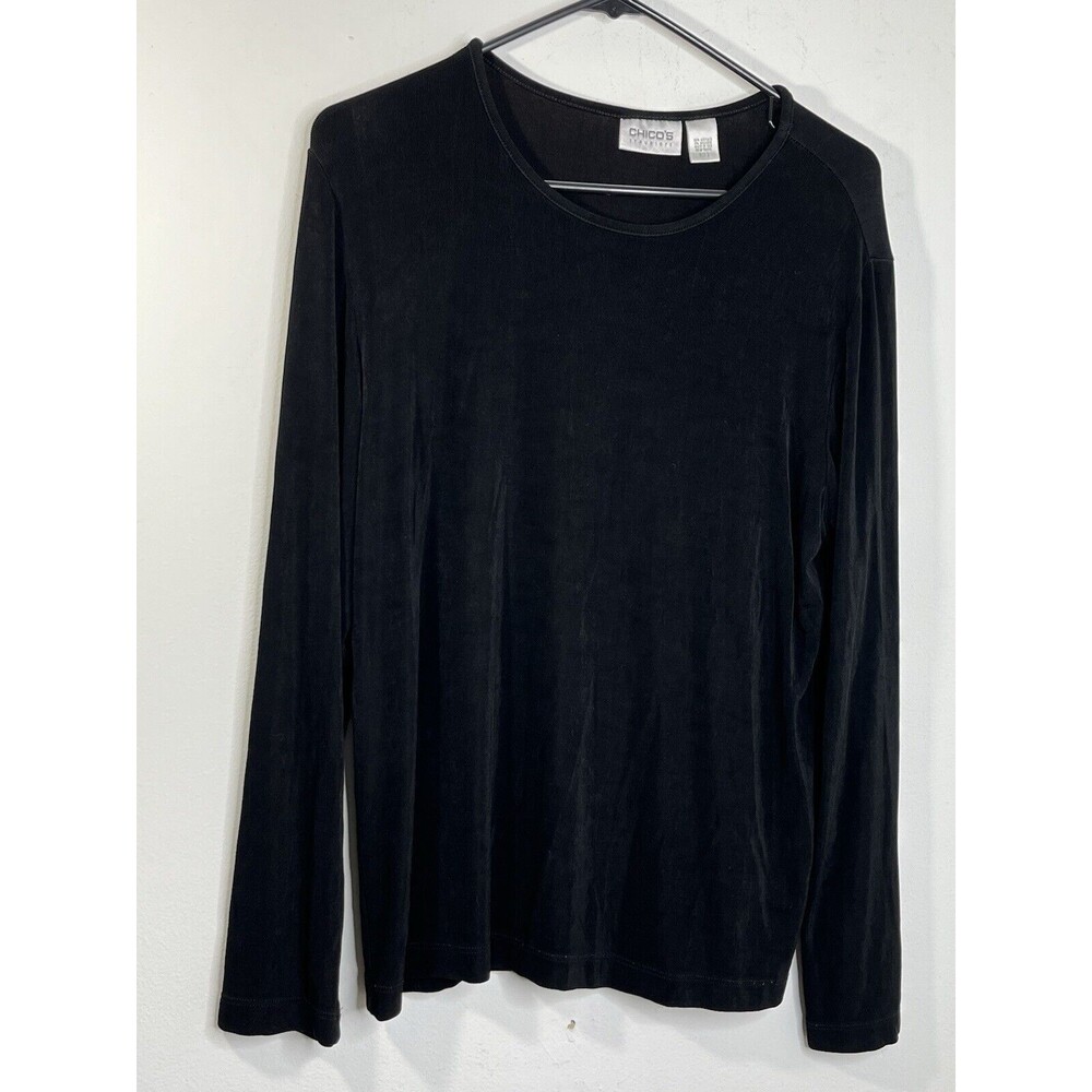 Chicos Womens 2 L Travelers Black Long Sleeve Top (10)